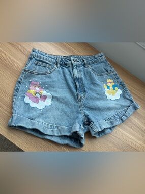 Hot Topic Care Bears Denim Shorts Junior Size 9 With Cartoon Bear Print Cotton